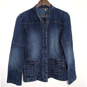 VTG American Flavour Fitted Moto Military Denim Jean Jacket Size Xl Button Front